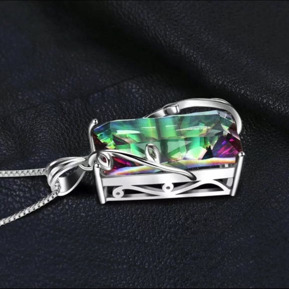 925 Silver Mystic Rainbow Topaz Necklace - Picture 7 of 8